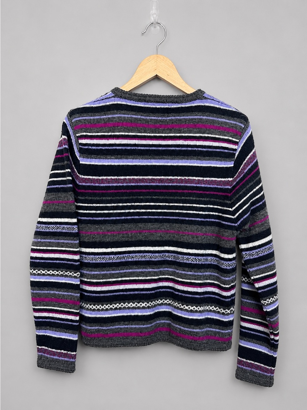 Vintage Tally Ho 100% Wool Striped Cardigan Brass Buttons Size M - Picture 4 of 6